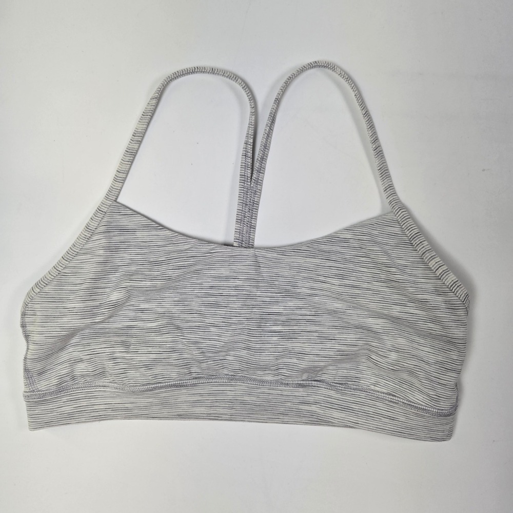 Lululemon Flow Y Bra IV Nulu Sz 10 Gray White Striped Racerback Yoga Sports Bra